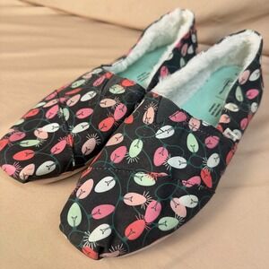 TOMS Alpargata Holiday Lights Faux Fur Lined Slip On Shoes Black Womens 10